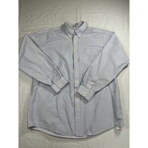 LL Bean Dress Shirt Mens 17.5 37 White Blue Button Down Preppy Oxford XL